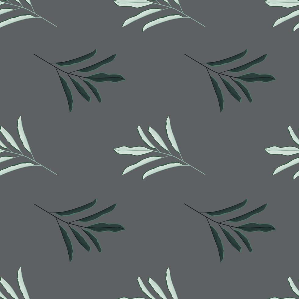 naturaleza abstracta de patrones sin fisuras con formas de ramas de hojas simples a base de hierbas. fondo gris telón de fondo floral. vector