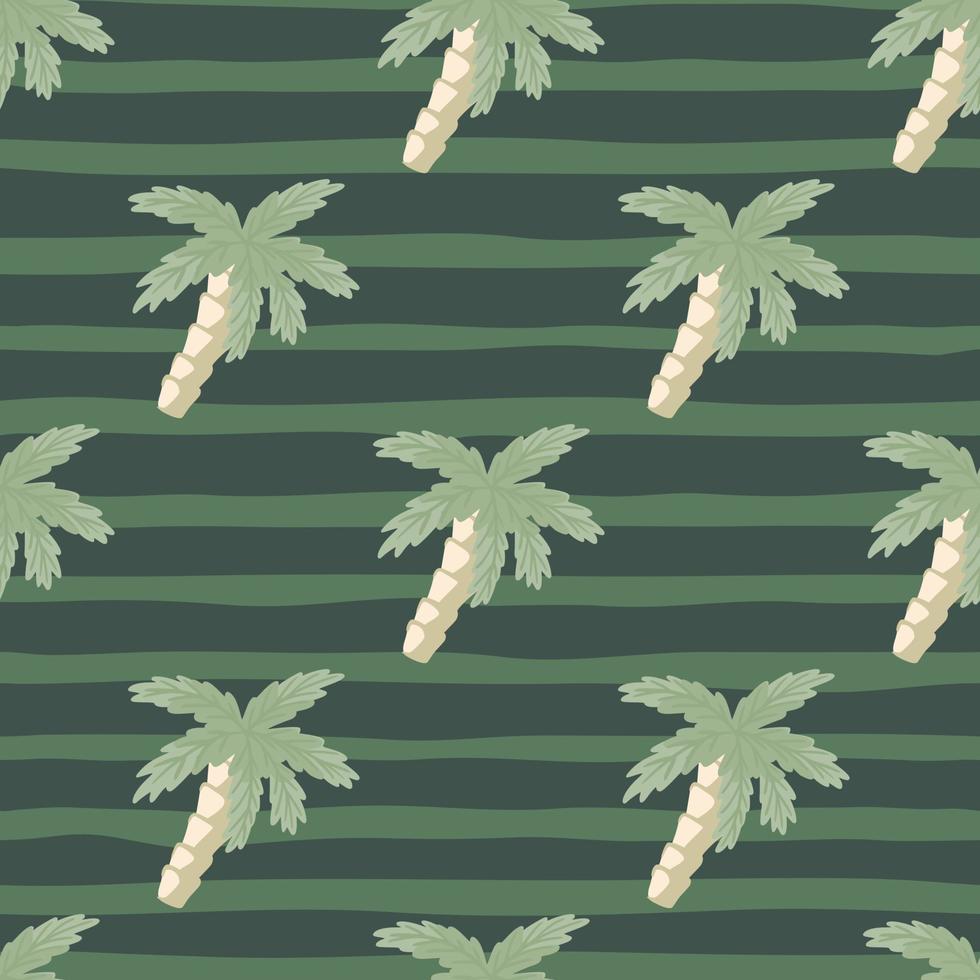 Hawaiian seamless pattern in pale green tones with tropical palm tree silhouettes. Striped background. vector