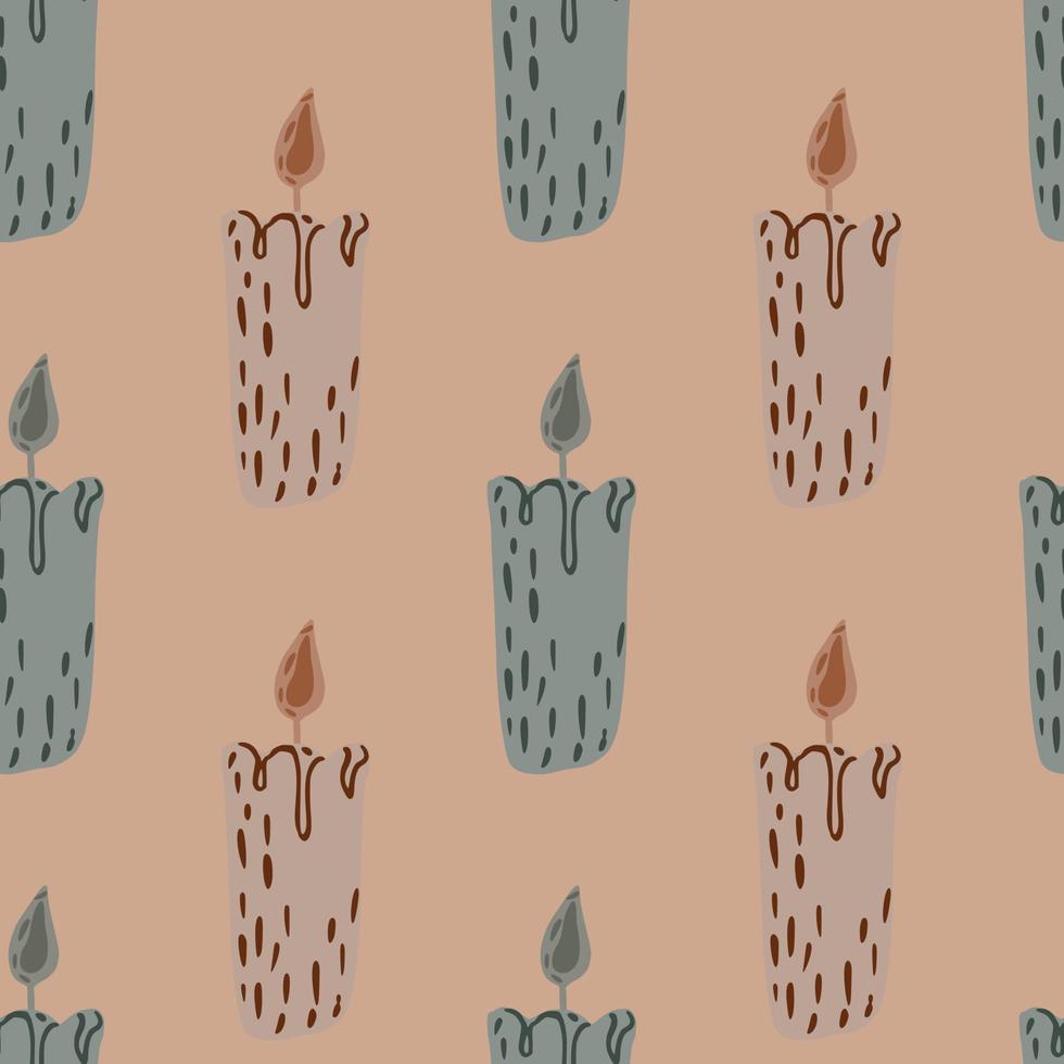 Hand drawn creative seamless pattern with pastel candles elements. Beige background. vector
