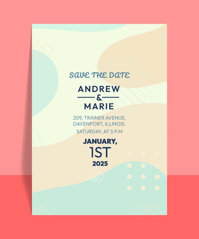 Aesthetic Vibrant Abstract Geometric Shape Memphis Style Wedding Invitation Template vector