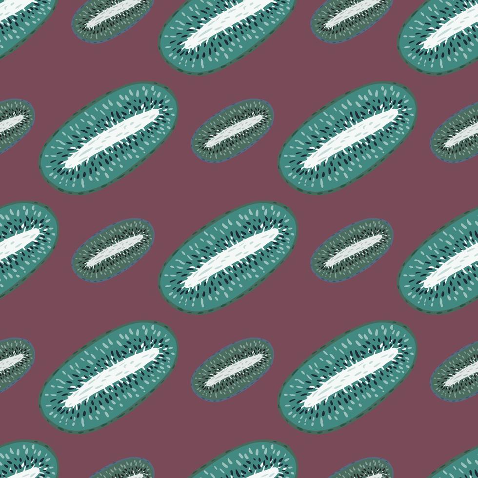 Seamless vitamin creative pattern with turquoise colored kiwi shapes. Purple background. vector