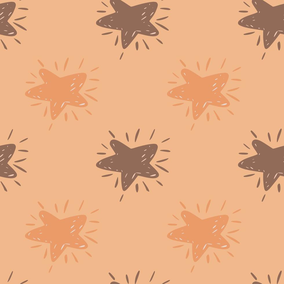 Pastel seamless doodle pattern with simple stars shapes. Beige and brown colored space ornament. vector