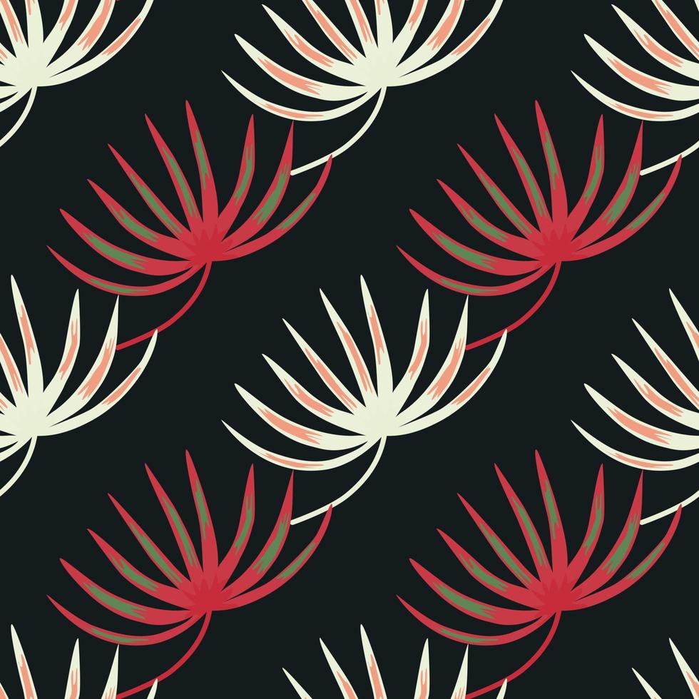 Vintage nature seamless pattern with pink and white colored botanic leaf shapes. Black background. vector