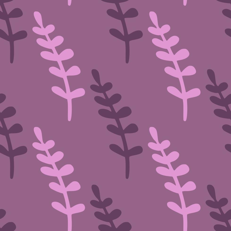 Exotic seamless pattern in purple violet palette with simple branches ornament. Hand drawn floral ornament. vector