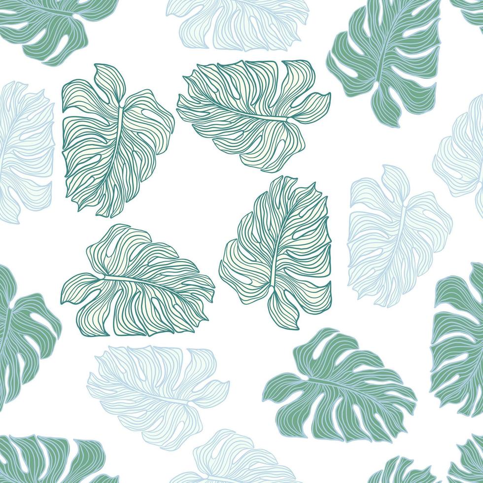 Minimal botanical leaves silhouette seamless pattern on white background. Tropic monstera foliage backdrop. vector