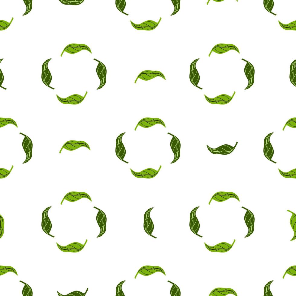 Herbal abstract seamless pattern with geometric tangerin green leaves ornament. White background. vector