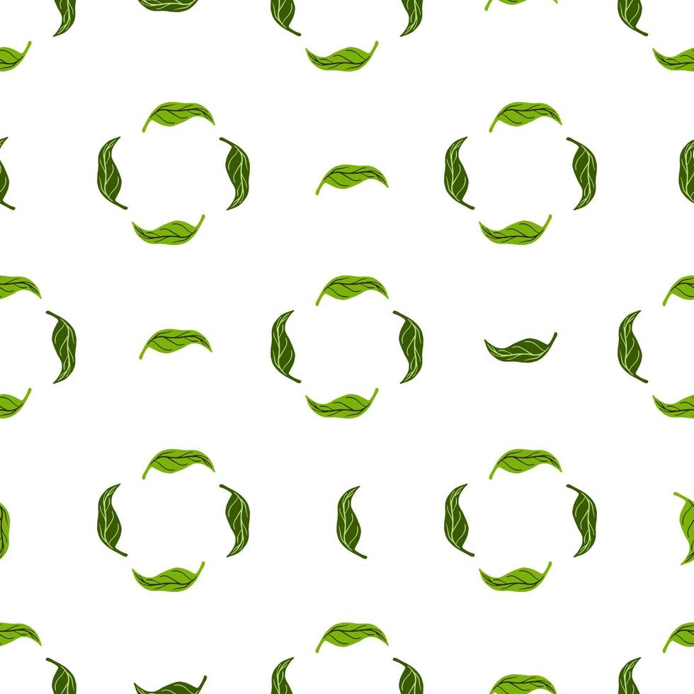 Patrón sin costuras abstracto a base de hierbas con adorno geométrico de hojas verdes de mandarina. Fondo blanco. vector