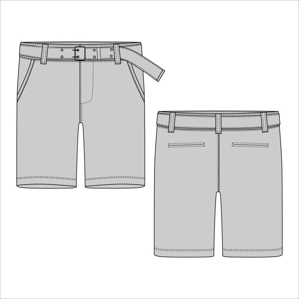 Technical sketch shorts pants with belt design template. vector