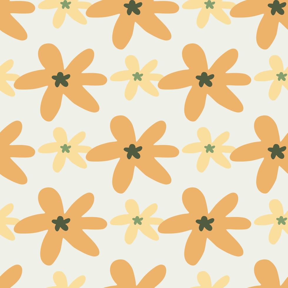 Floral seamless pattern with small and middle daisy flowers in orange and beige tones. vector
