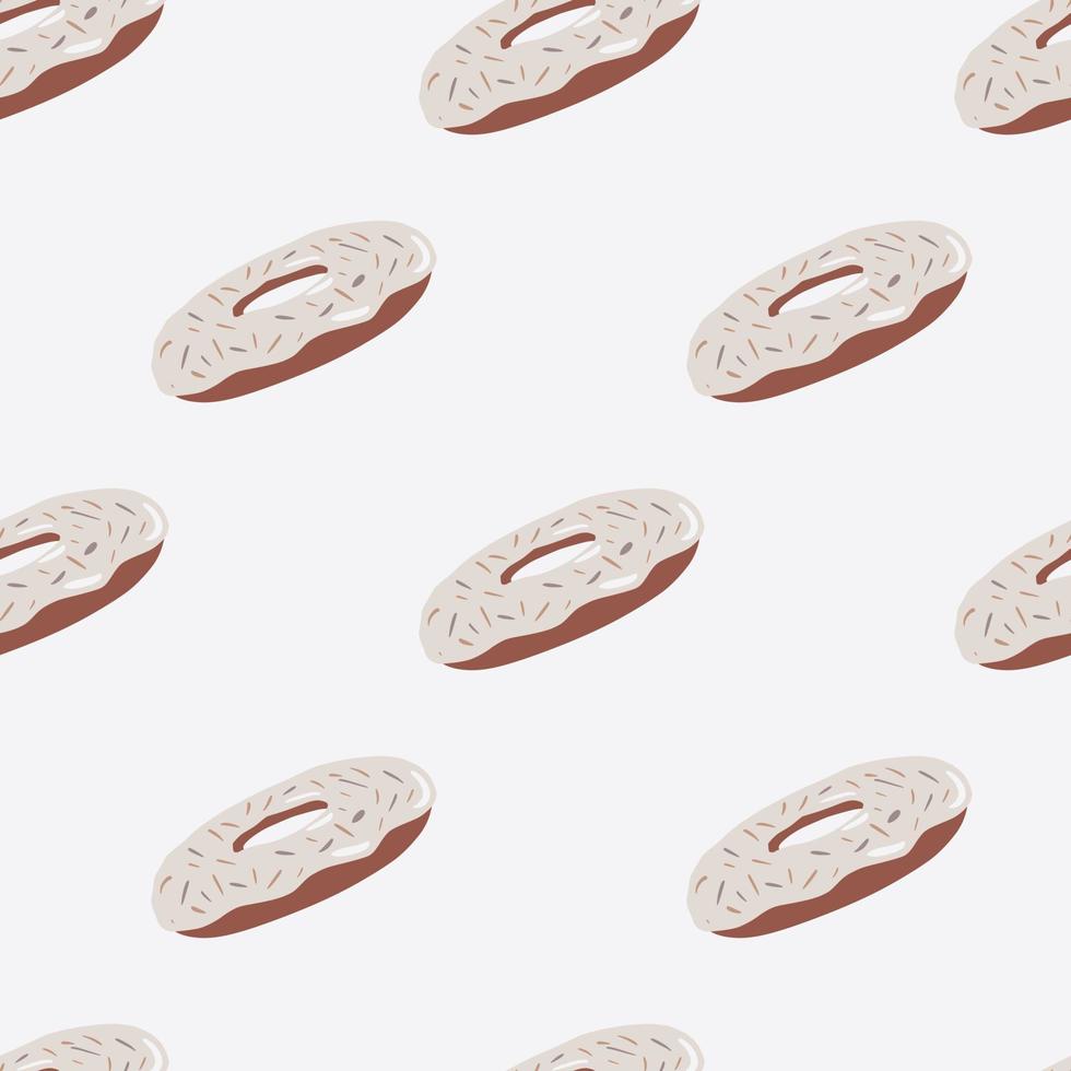 Light seamless donuts silhouettes pattern. Tasty food backdrop with simple stylized print. Minimalistic sweet backdrop. vector