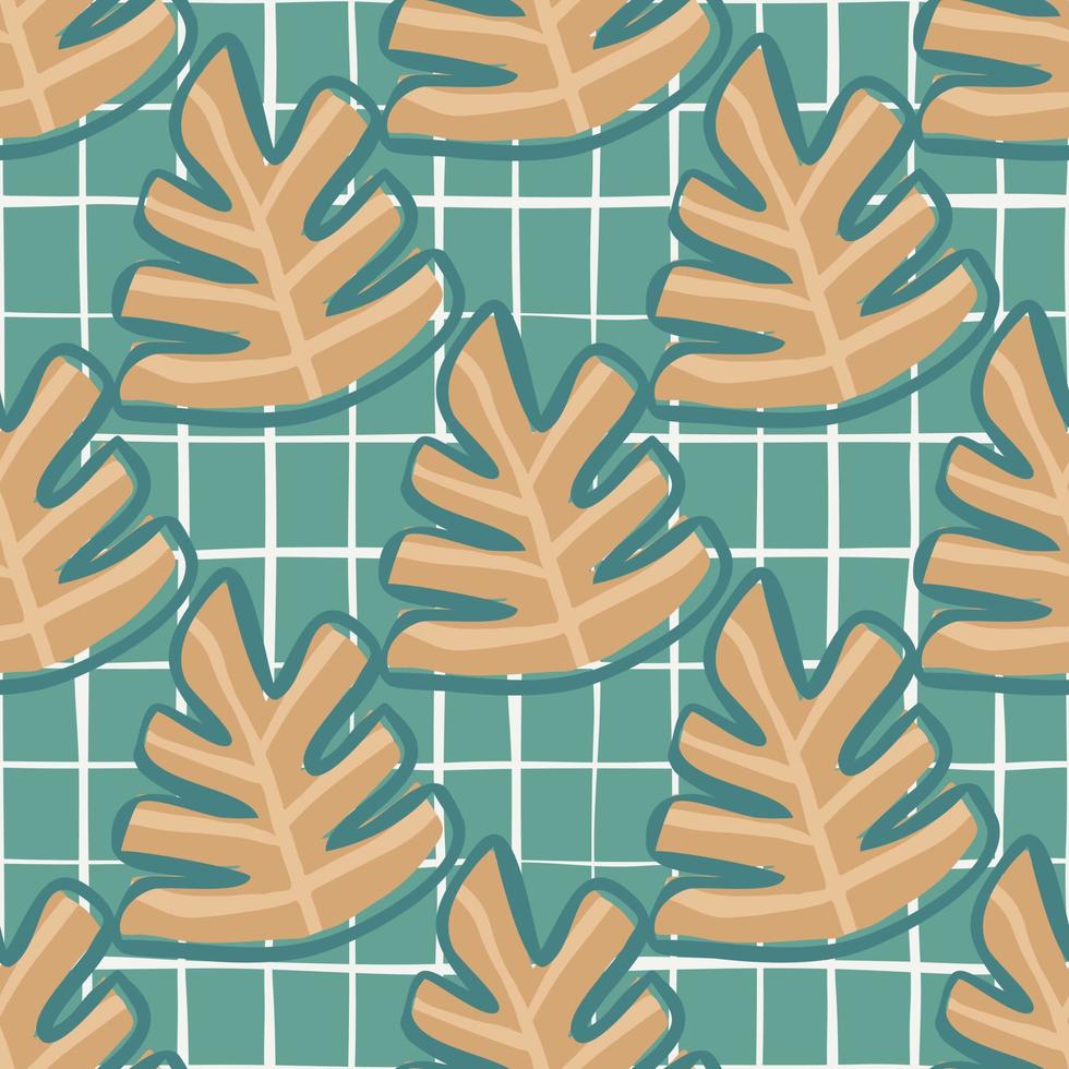 Tropical plant leaves on green background. Doodle leaf seamless pattern. vector