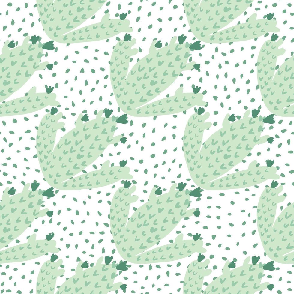 Abstract cactus seamless pattern. Green cacti wallpaper on dots background. vector
