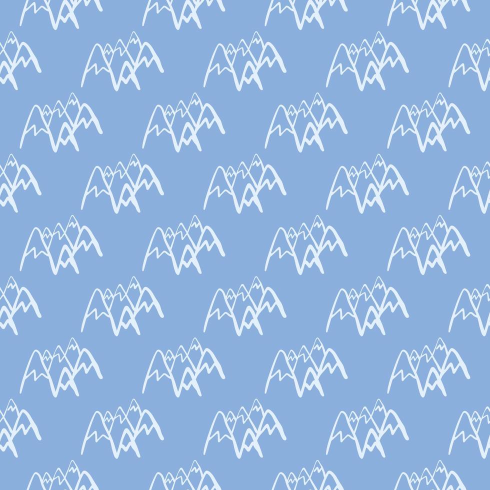 Seamless pattern with mountains on blue background. White peak rock endless wallpaper. vector