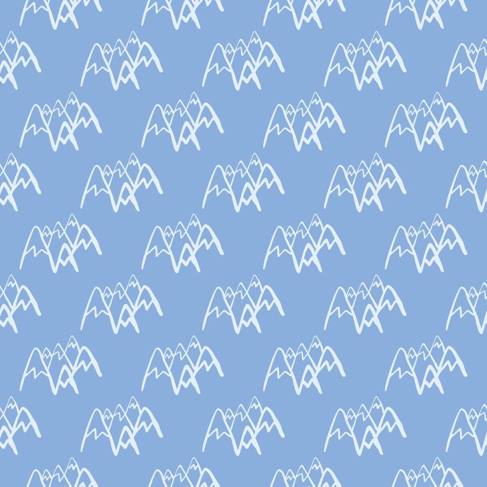 Seamless pattern with mountains on blue background. White peak rock endless wallpaper. vector