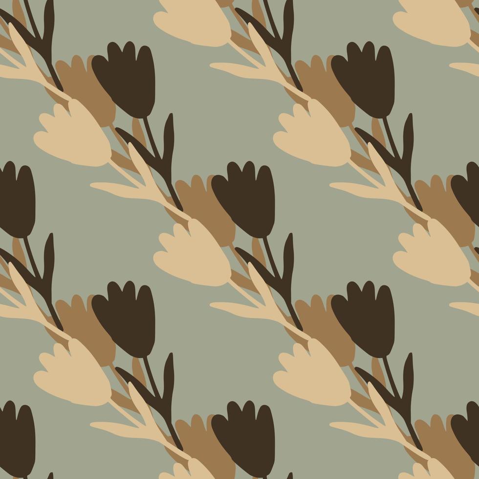 Simple flowers bouquet seamless pattern on gray background. Vintage floral endless wallpaper. vector