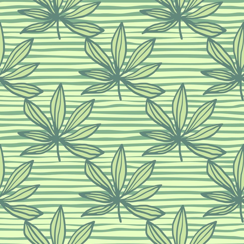 Outline ganja silhouettes seamless pattern. Green and yellow tones artwork with stripped background. vector