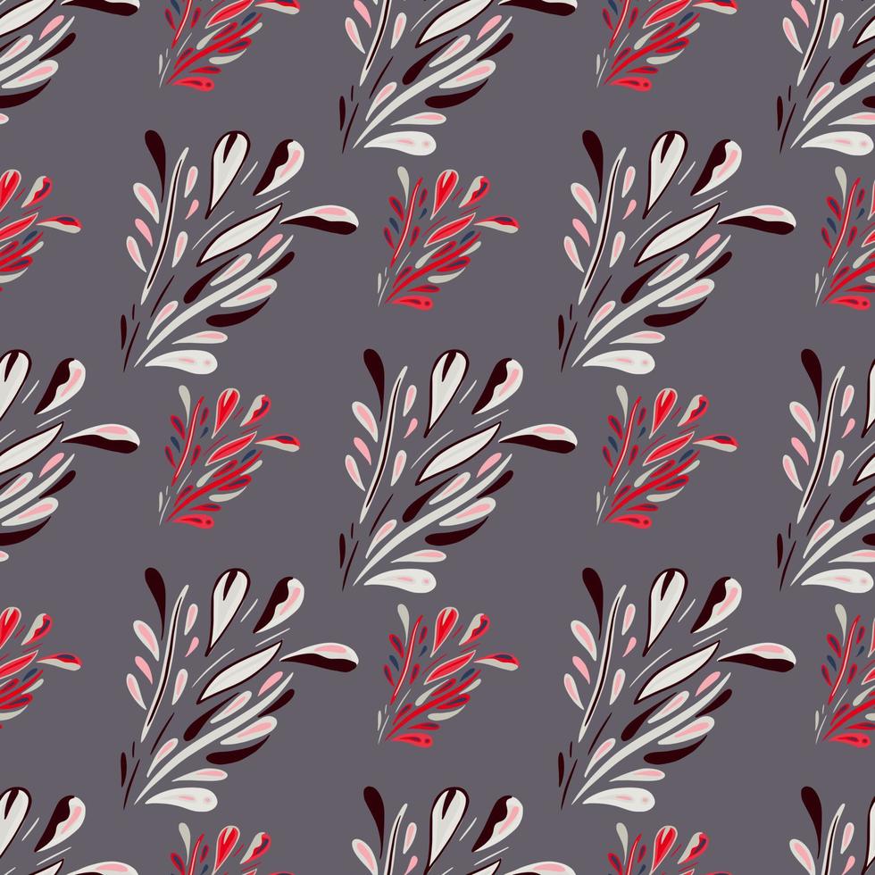 Hand drawn botanical seamless pattern with pink colored leaves foliage print. Dark grey background. vector
