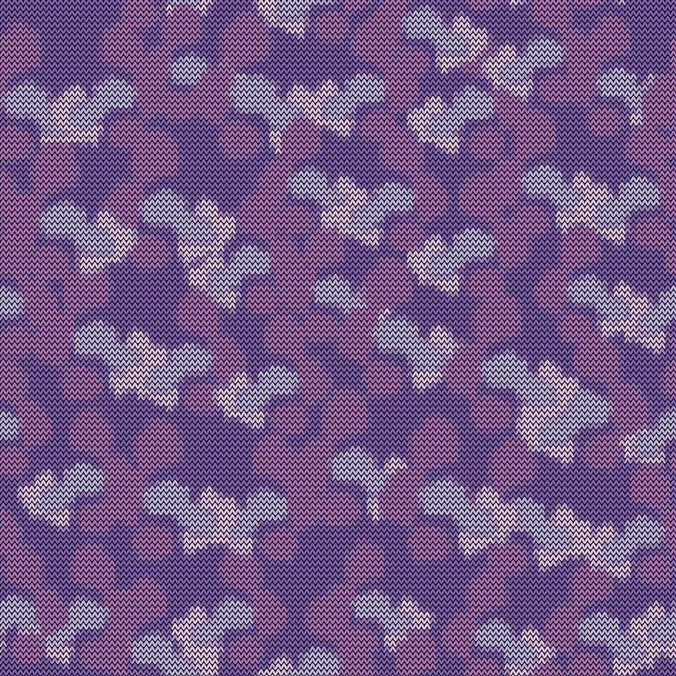 Purple camouflage knitting seamless pattern. Abstract camo endless wallpaper. vector