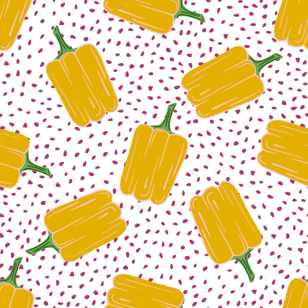 Creative yellow bell pepper seamless pattern on dots background. vector