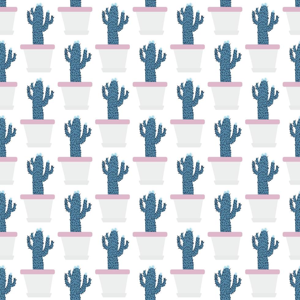 Seamless pattern with cactus in pot on white background. vector