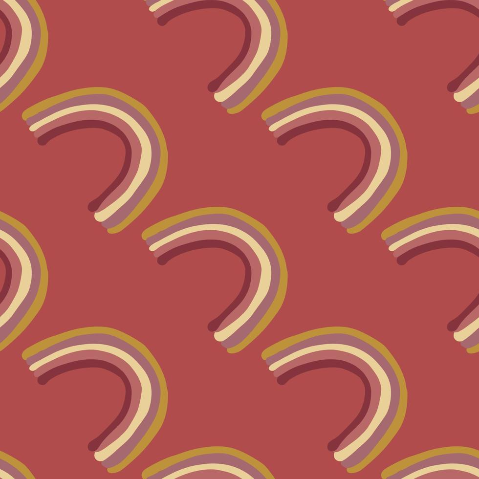 Abstract nordic seamless pattern with rainbow silhouettes. Childish print on maroon background. Sweet dream print. vector