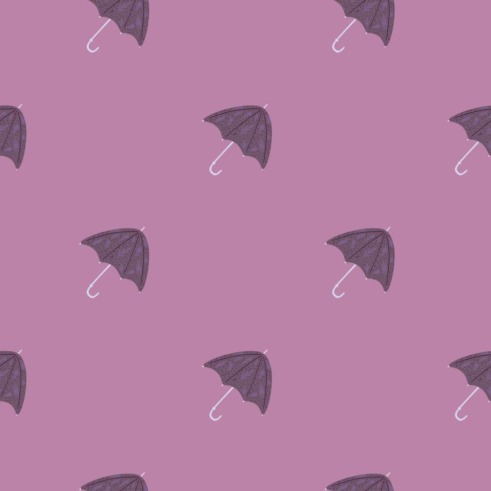 Minimalistic seamles rainy season pattern with folk unbrella ornament. Simple accesories in purple colors. vector