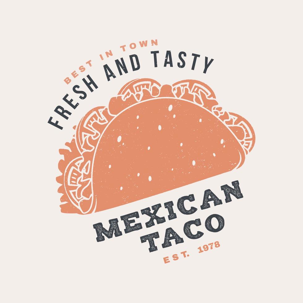 Diseño de placa retro de taco mexicano caliente y fresco. vector. diseño vintage para cafetería, restaurante, pub o negocio de comida rápida. plantilla para objetos de identidad de restaurante, embalaje y menú vector