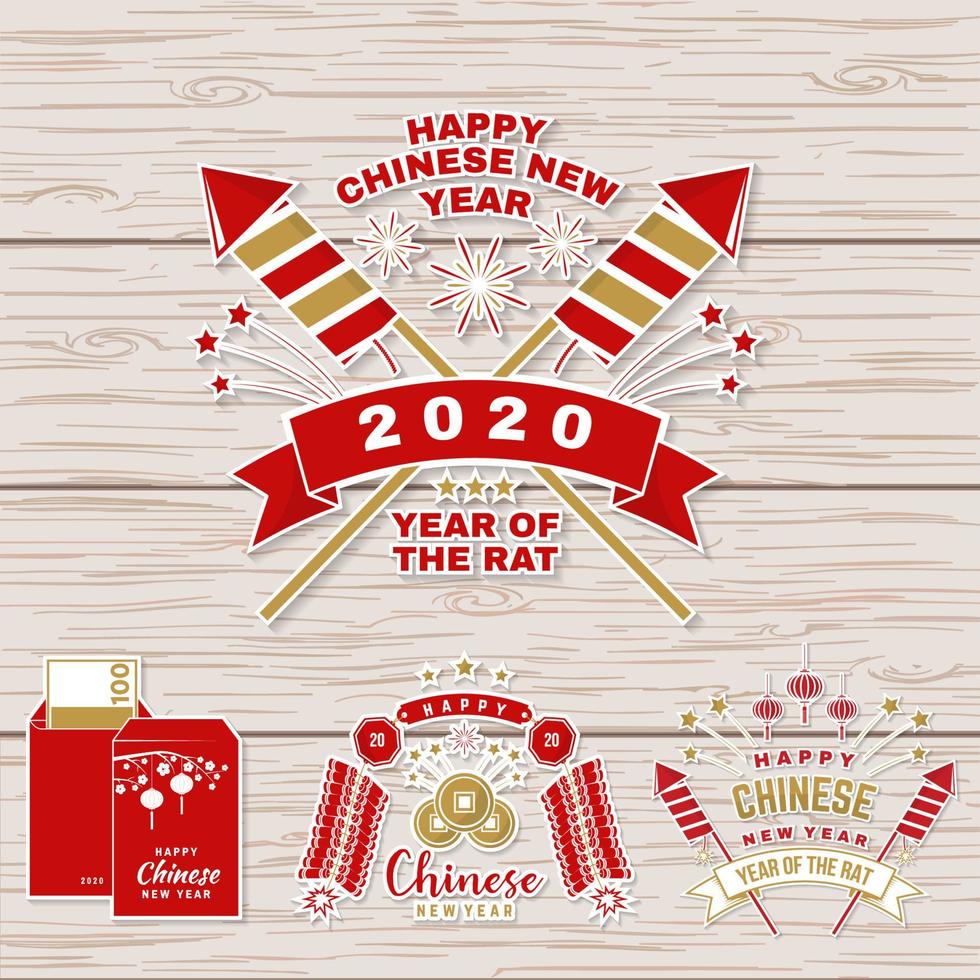 Set of Happy Chinese New Year sticker design. Vector. Chinese New Year patch or greeting card. vector