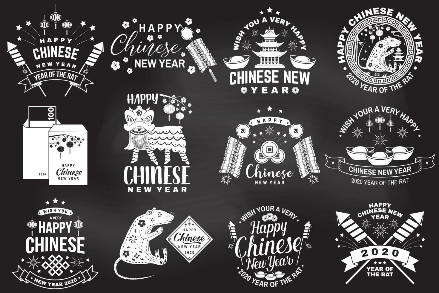 Happy Chinese New Year on the chalkboard. Chinese New Year felicitation classic postcard. Banner for website template vector