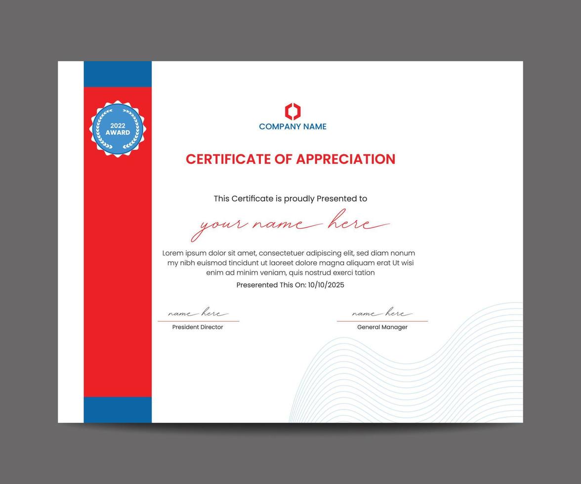 Certificate of appreciation template vector