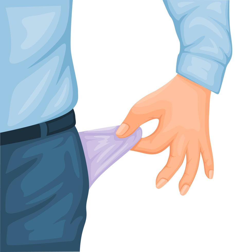 Hand with empty bag pant, financial problem illustration cartoon vector