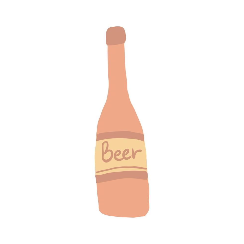 Funny alcohol craft beer bottle in doodle style. Freehand drawing. Cute glass bottle isolated on white background. vector