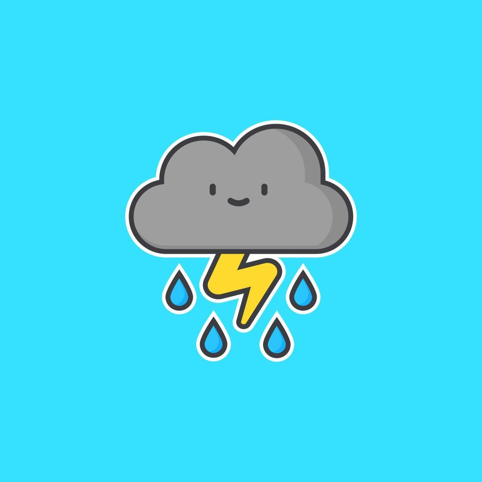 cute illustration of cloudy clouds giving off lightning and raining vector