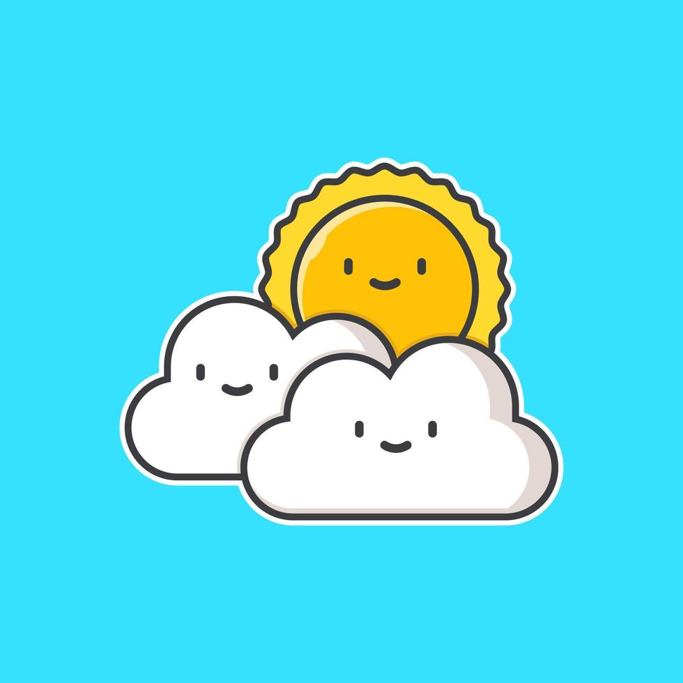 Cute cloud and sun Isolated sticker Illustration vector