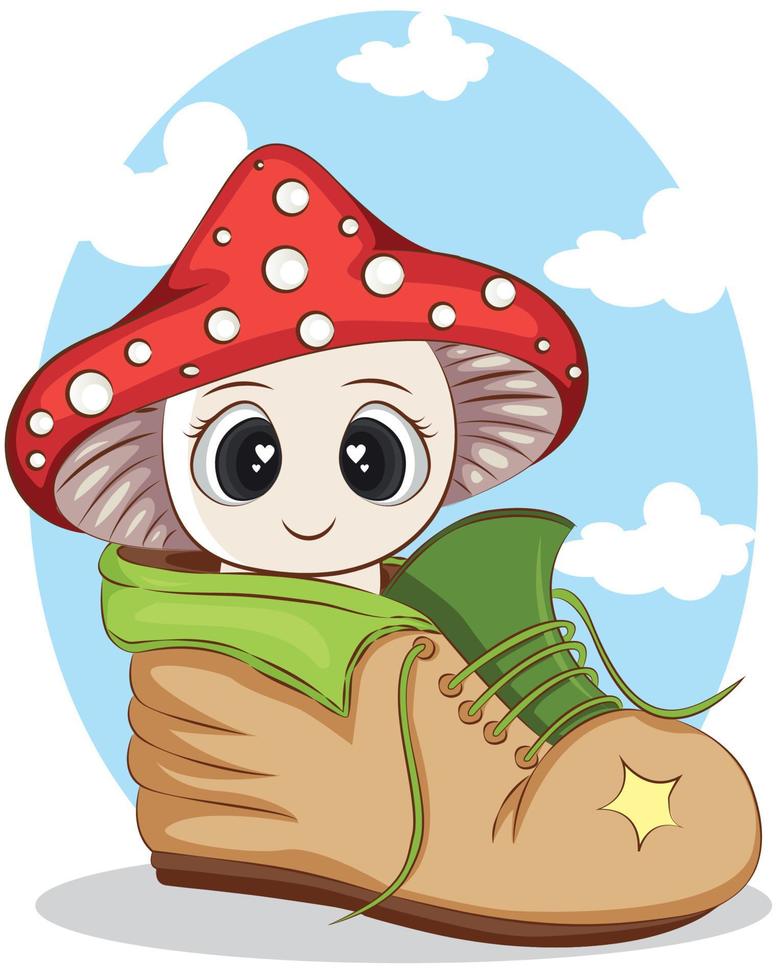 mushroom Inside Boots Cartoon Character vector