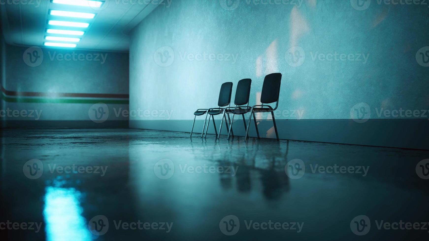 corredor vacío en el hospital con sillas foto