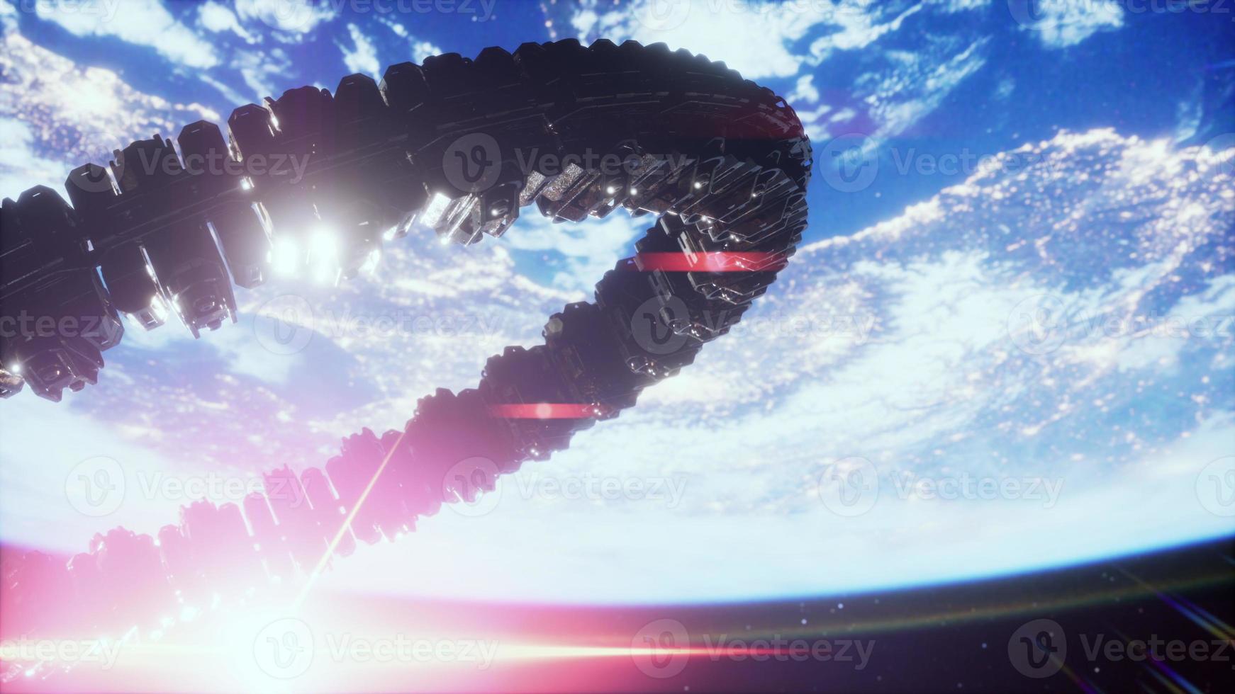 Unidentified alien spaceship flying near Earth elements furnished by NASA photo