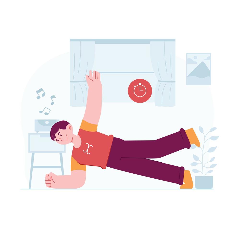 Workout concept vector Illustration idea for landing page template, Male exercise to streching workout for body wellness. Healthy Sport activities for good shape. Hand drawn Flat Style