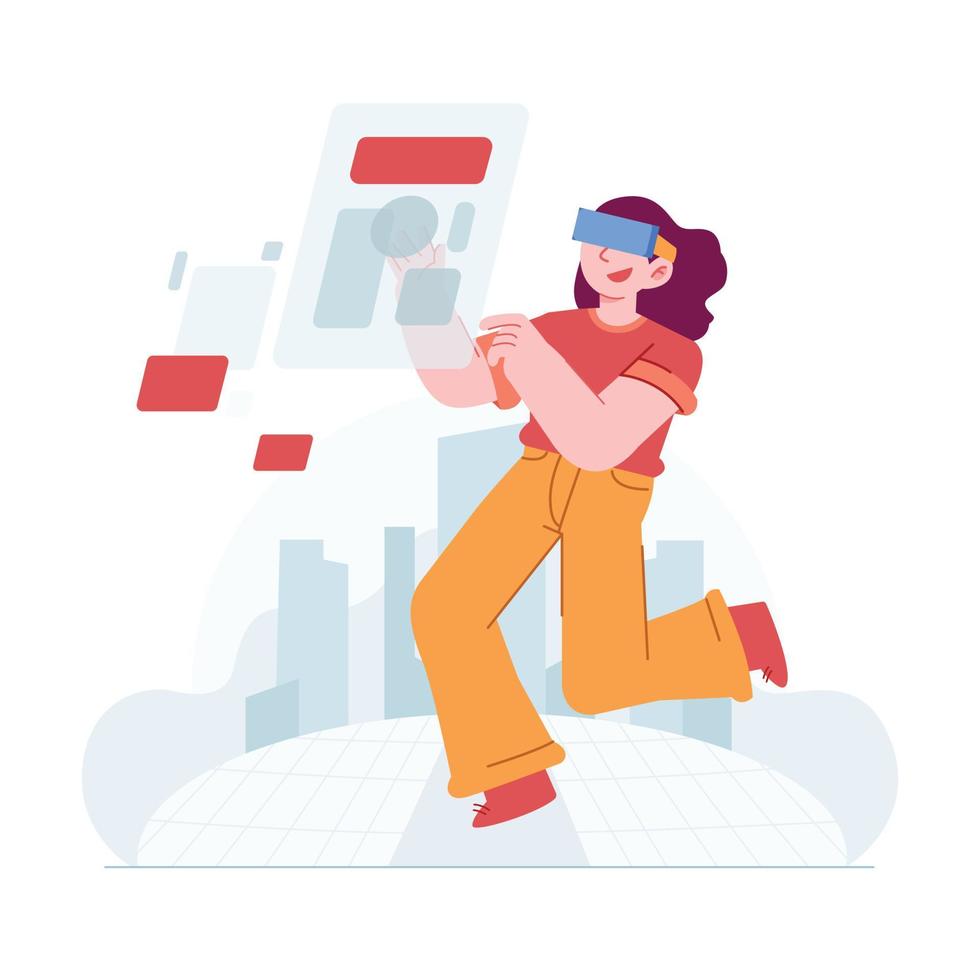 Metaverse concept vector Illustration idea for landing page template, meta universe digital technology environment, online virtual platform, 3d augmented reality and cyberspace, Hand drawn Flat Style