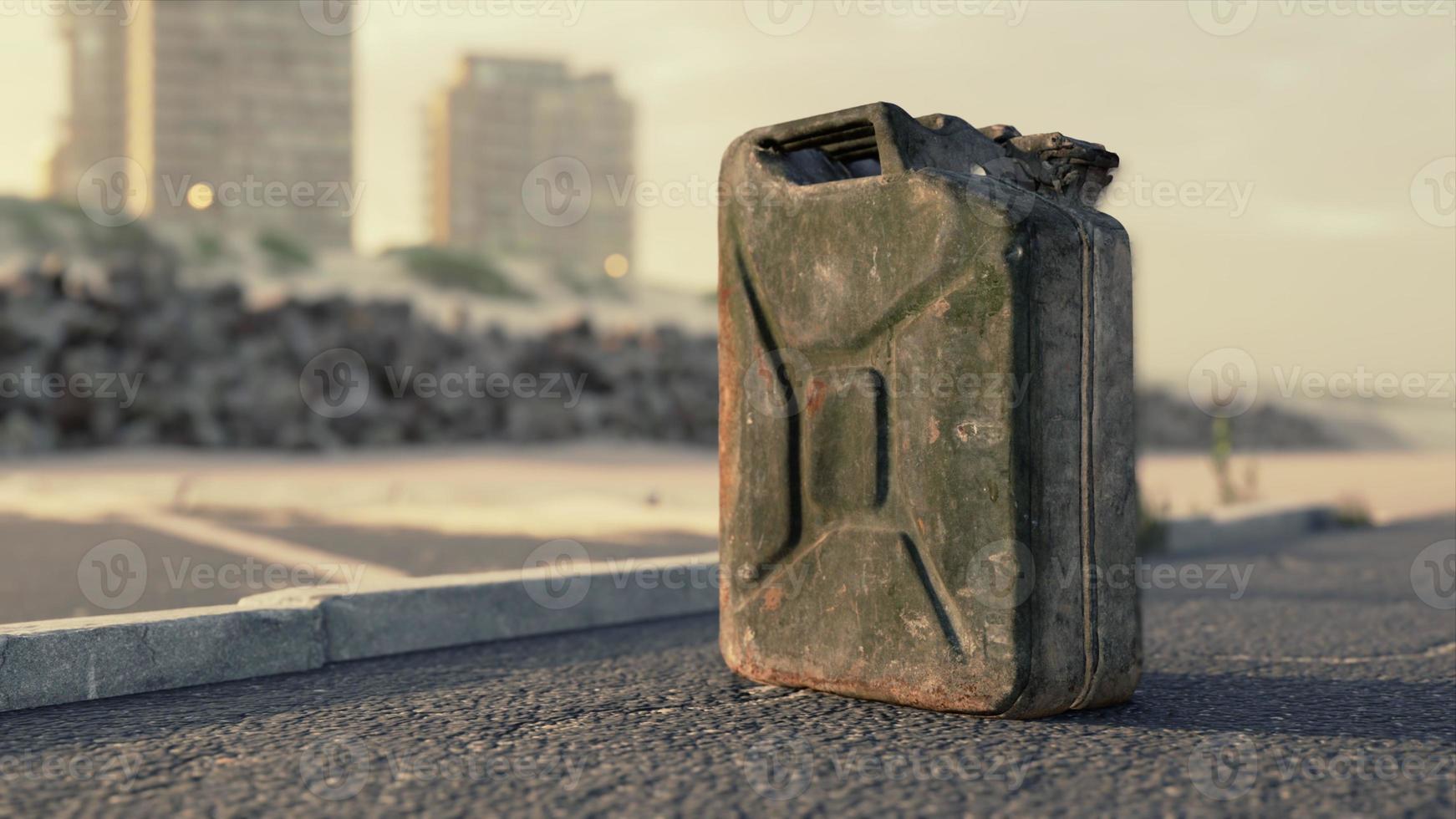 old metal fuel canister on beach parking photo