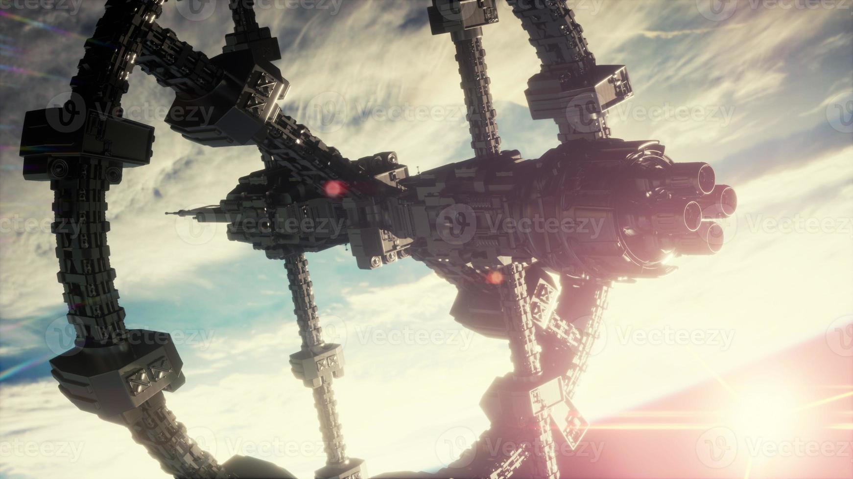 Unidentified alien spaceship flying near Earth elements furnished by NASA photo