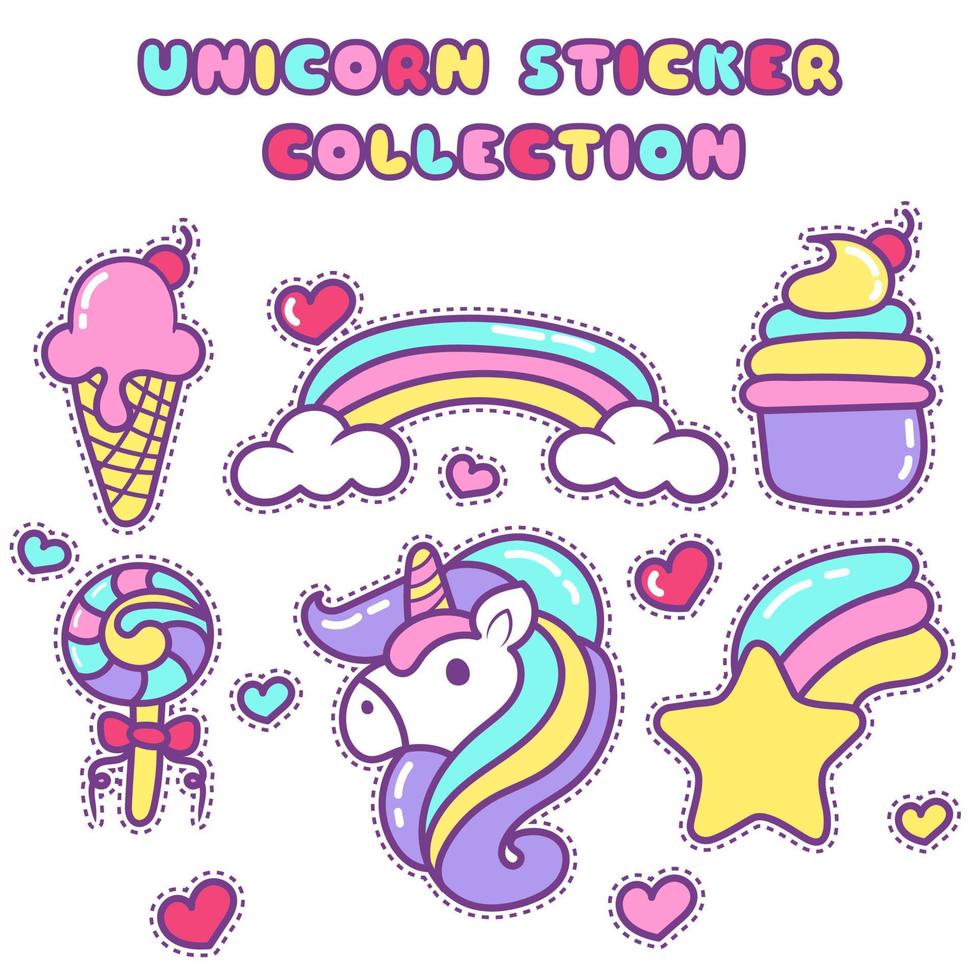 cute unicorn sticker collection hand draw style vector