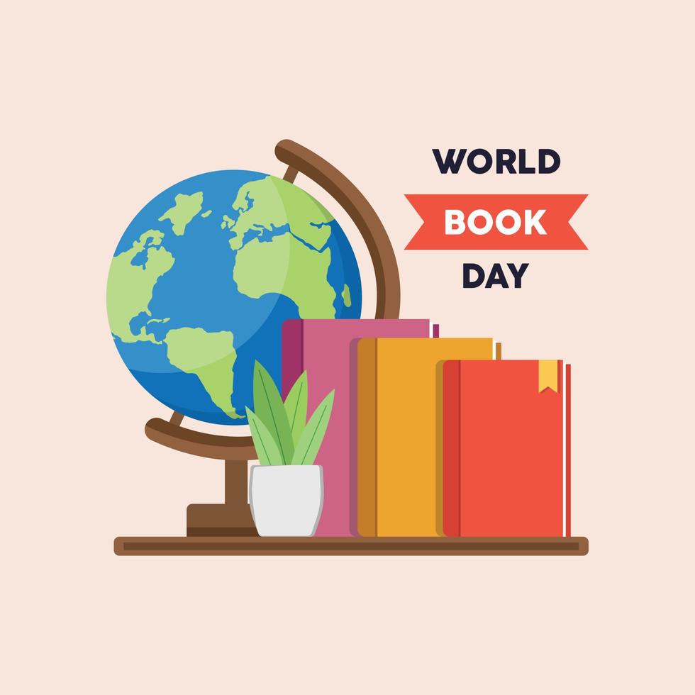 Globe and Reading books set. World book day poster. World literature