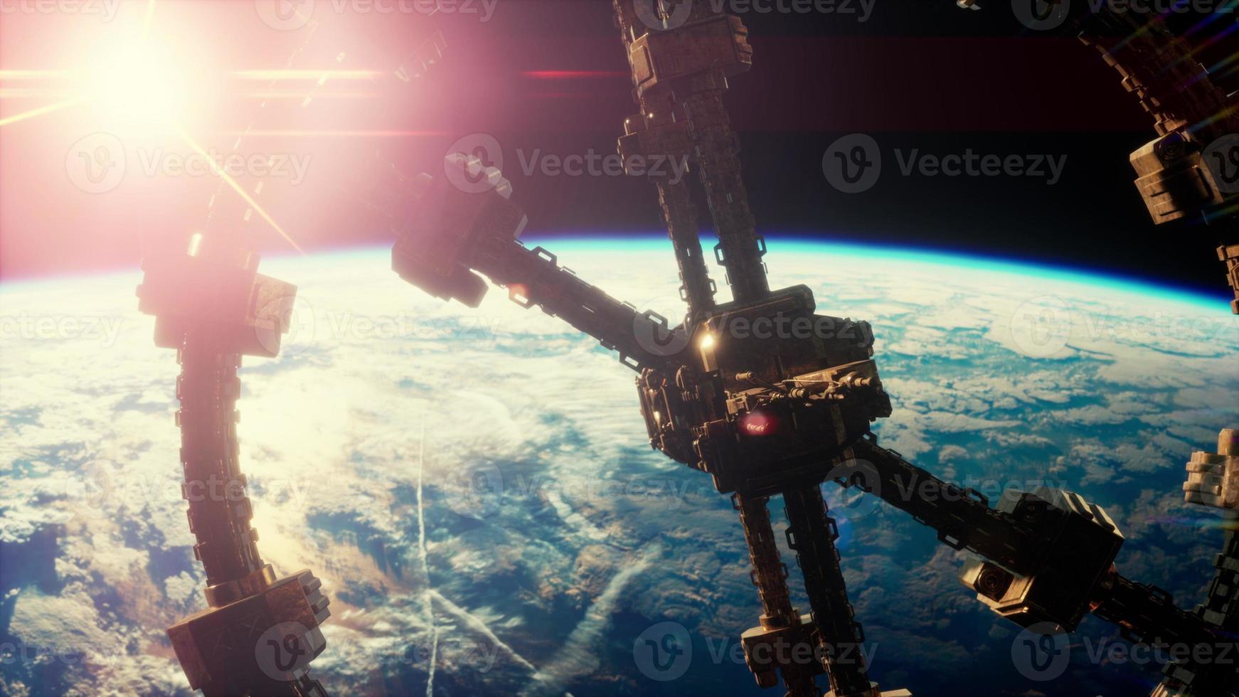 Highly detailed huge spaceship approaching to the Earth photo