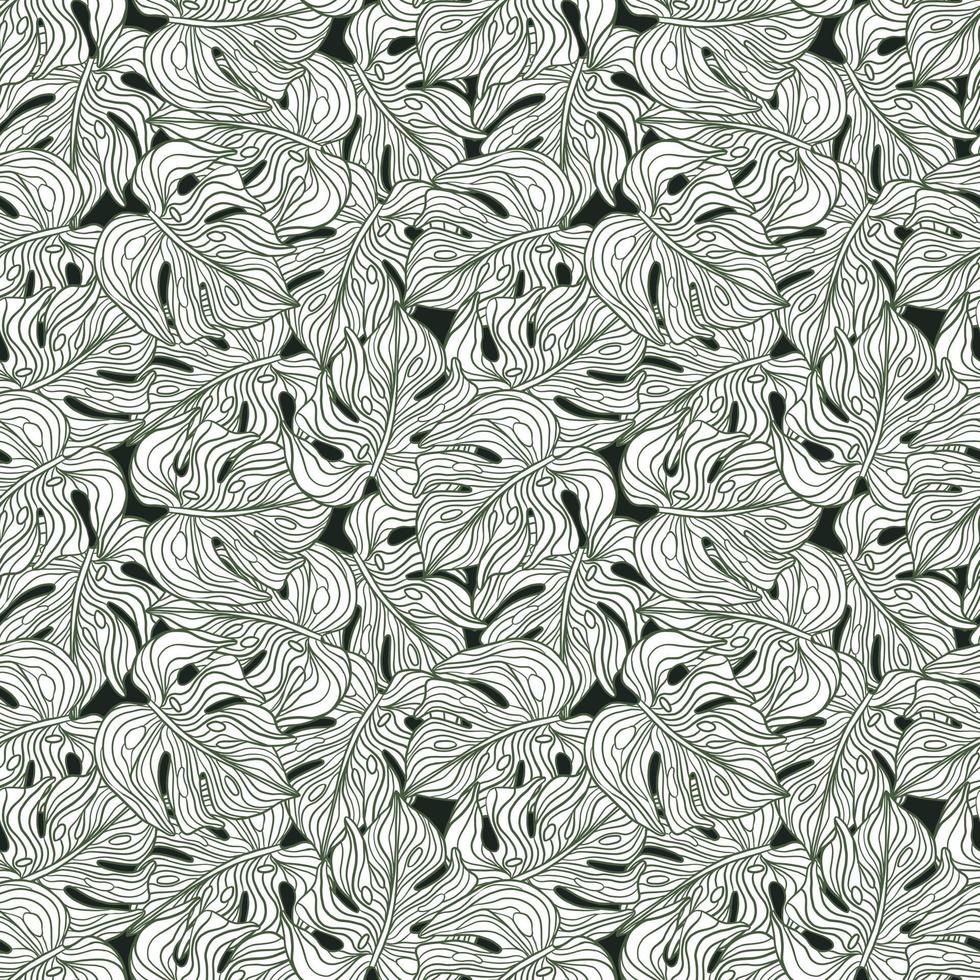 Abstract outline random seamless pattern with contoured monstera leaves print. Natural exotic backdrop. vector