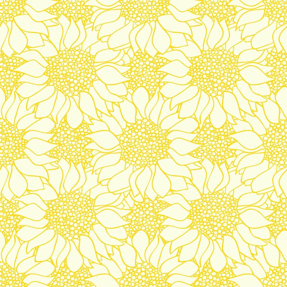 Abstract sunflowers flowers seamless pattern in yellow and white colors. vector