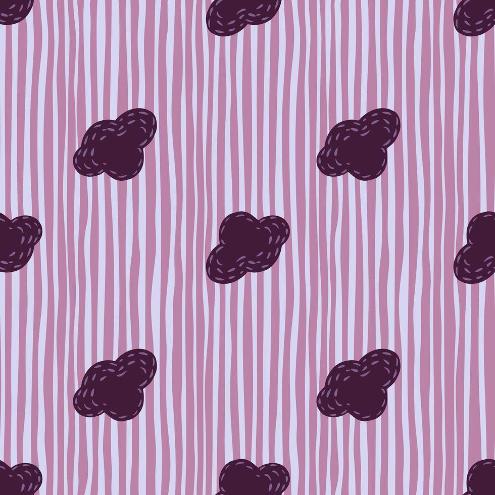 Diagonal simple sky ornament seamless doodle pattern with purple clouds shapes. Striped background. vector