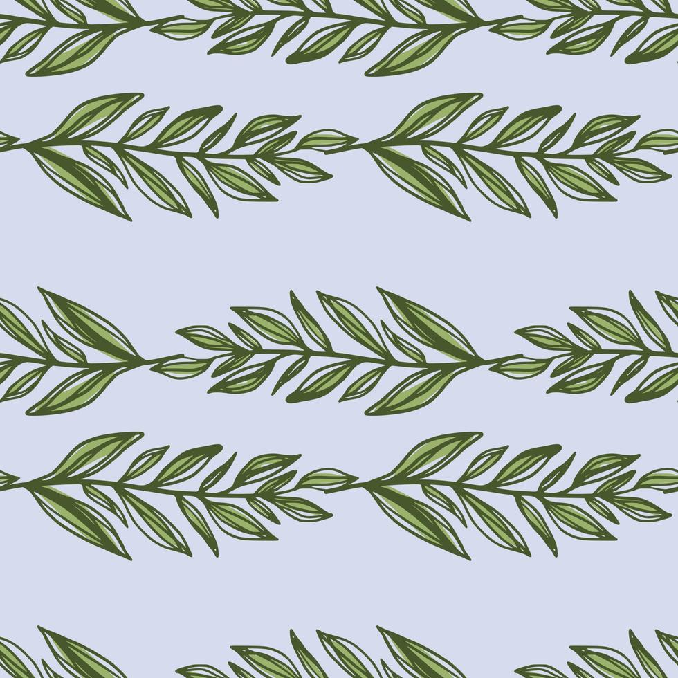 Botanic doodle seamless pattern with foliage branches. Blue background with green leaves. Stylized artwork. vector