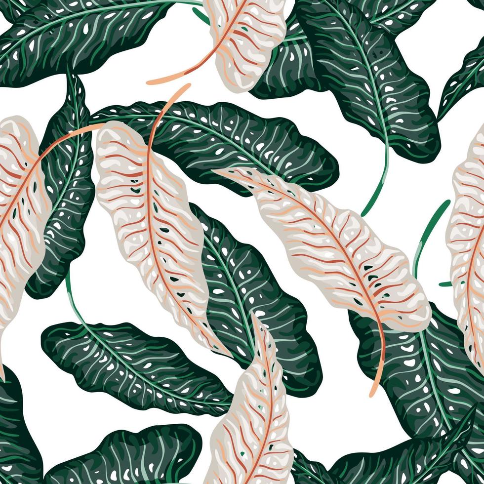 Tropical seamless pattern with vintage leaves isolated on white background. vector