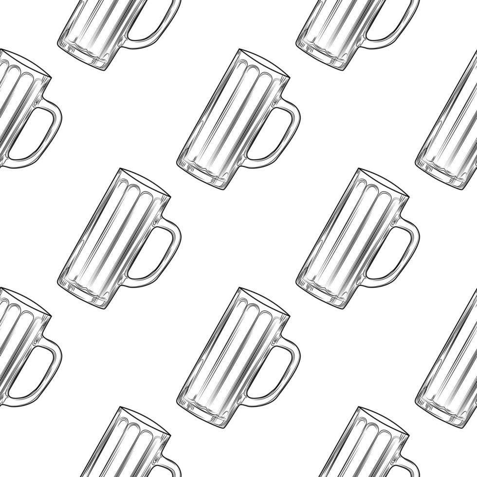 Empty beer mug seamless pattern. Beer glasses backdrop. vector
